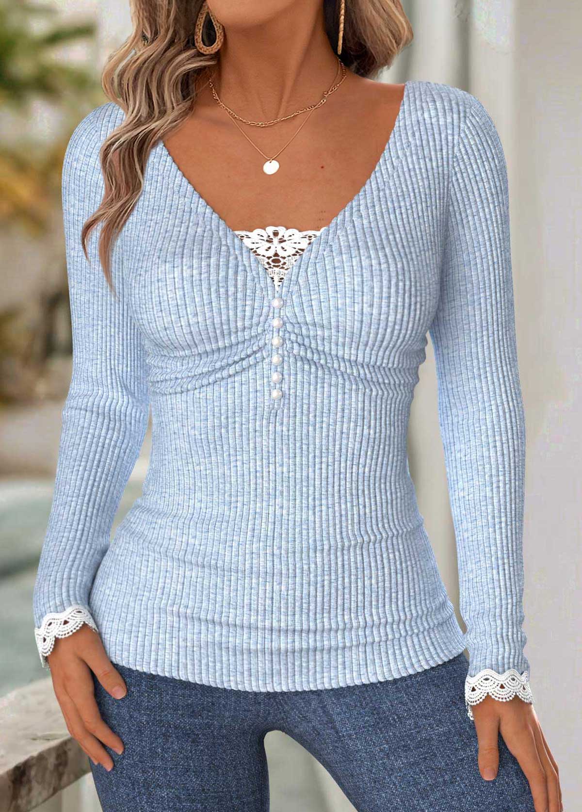 Light Blue Tummy Coverage Long Sleeve T Shirt | picture 