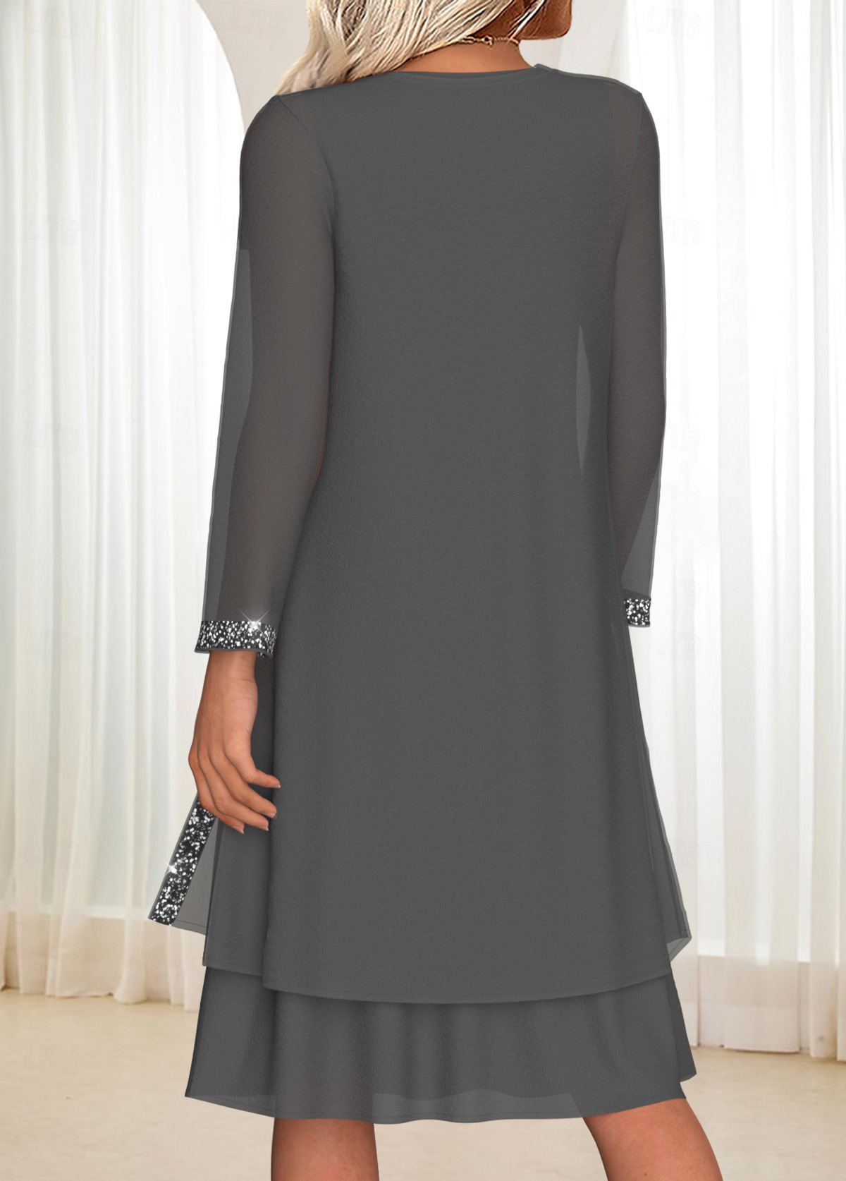 Dark Grey Tummy Coverage Long Sleeve Dress and Cardigan | picture 
