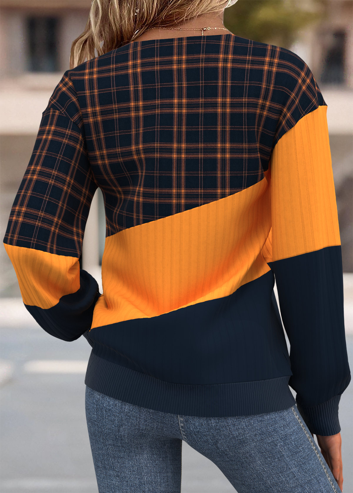 Multi Color Tummy Coverage Plaid Long Sleeve Sweatshirt | picture 