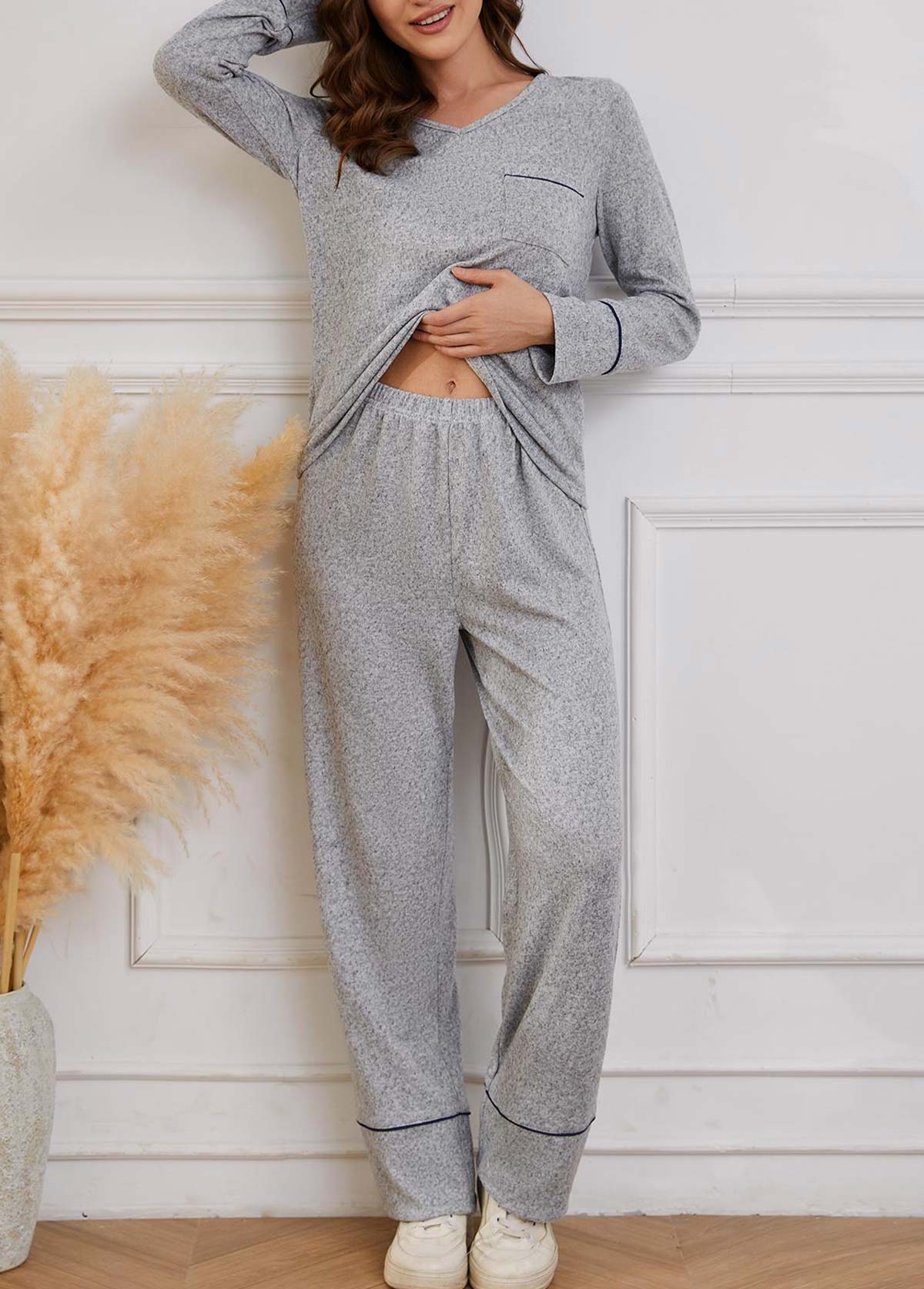 Light Grey Long Sleeve Lounge Top and Pants | picture 