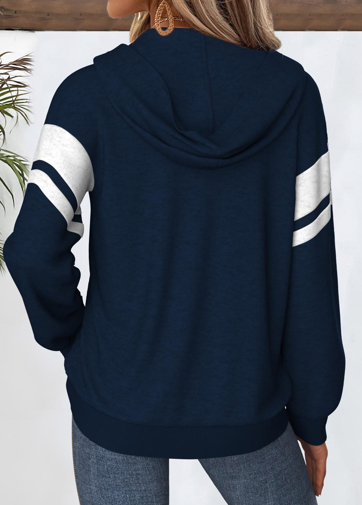 Navy Tummy Coverage Geometric Print Long Sleeve Hoodie | picture 