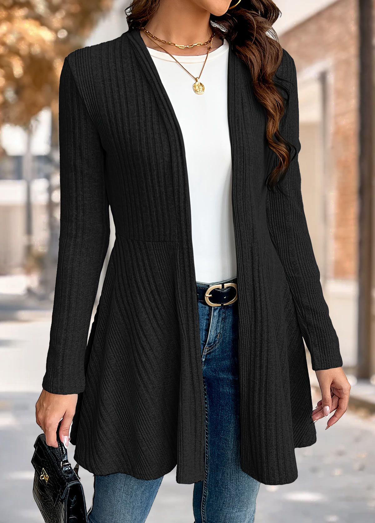 Plus Size Black Long Sleeve Knit Cardigan | picture 