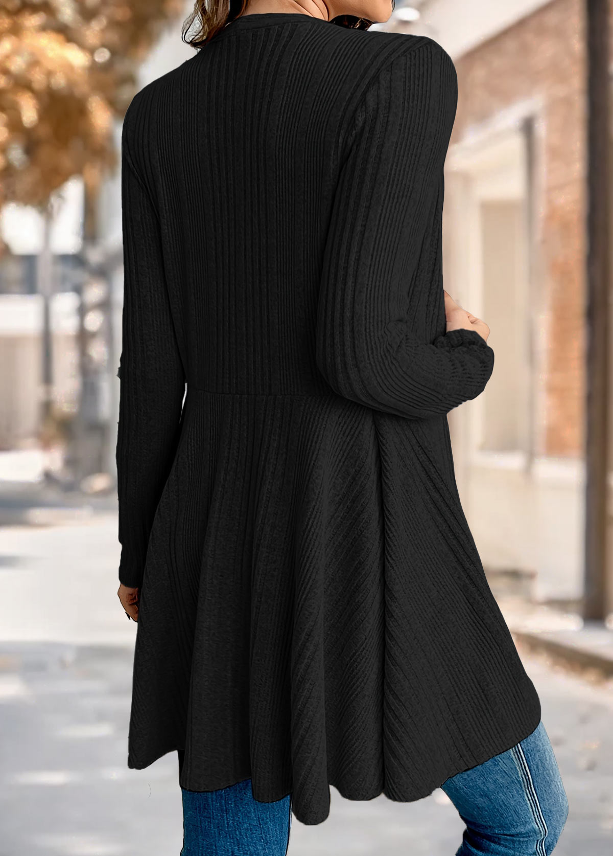Plus Size Black Long Sleeve Knit Cardigan | picture 