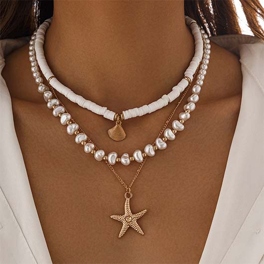 White Color Shell Alloy Detail Necklace | picture 