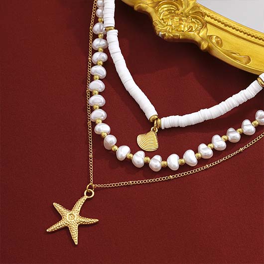 White Color Shell Alloy Detail Necklace | picture 