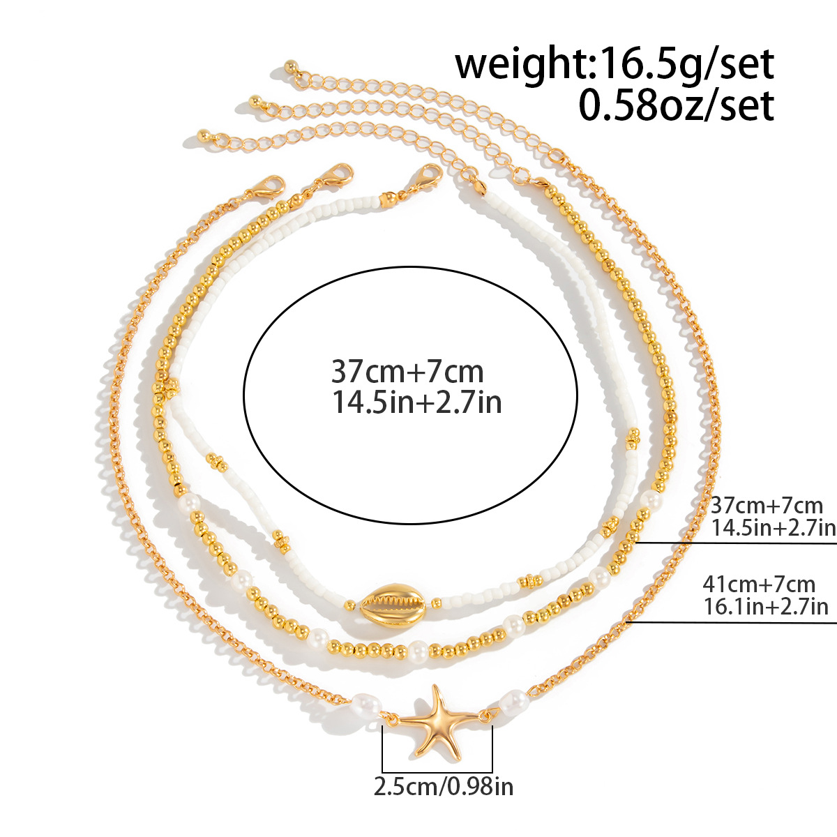 Golden Pearl Shell Alloy Beaded Necklace | picture 