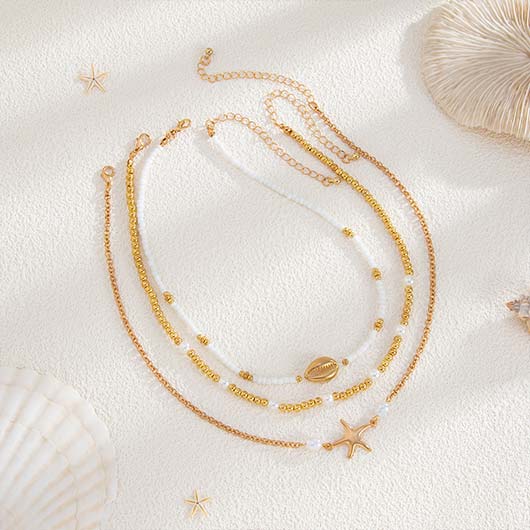 Golden Pearl Shell Alloy Beaded Necklace | picture 