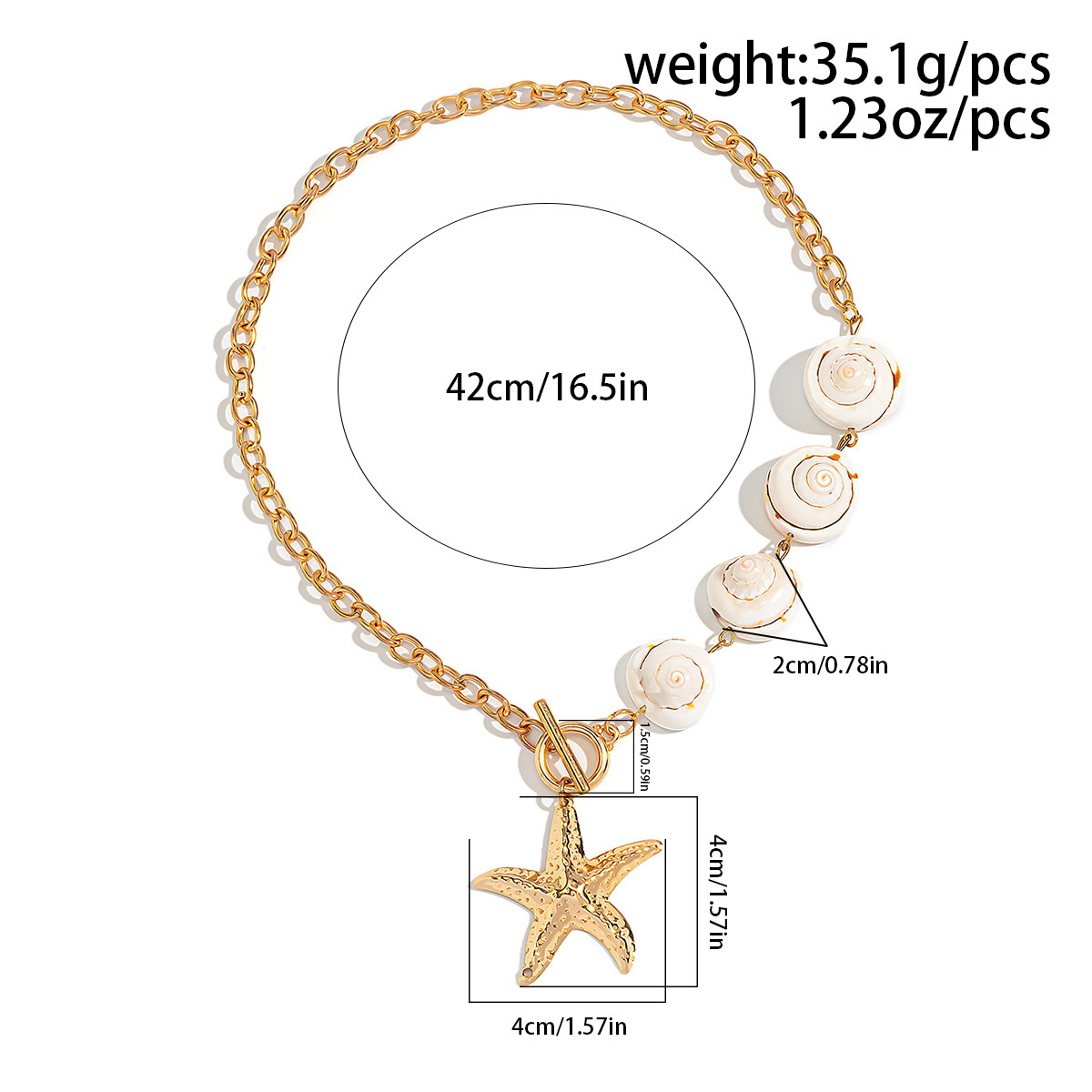 Golden Shell Starfish Design Metal Necklace | picture 
