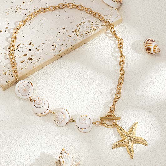 Golden Shell Starfish Design Metal Necklace | picture 