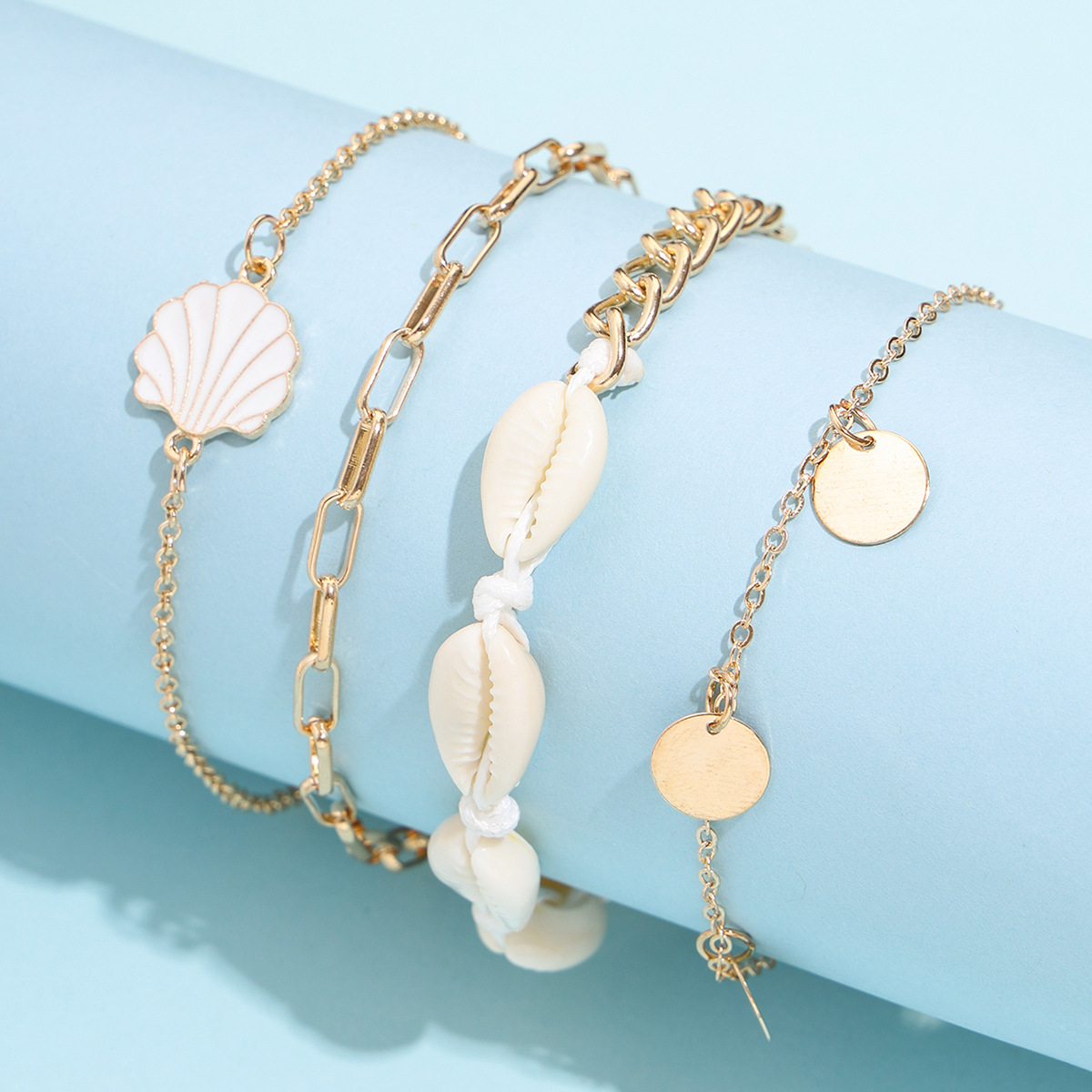 Golden Color Shell Alloy Detail Anklets | picture 