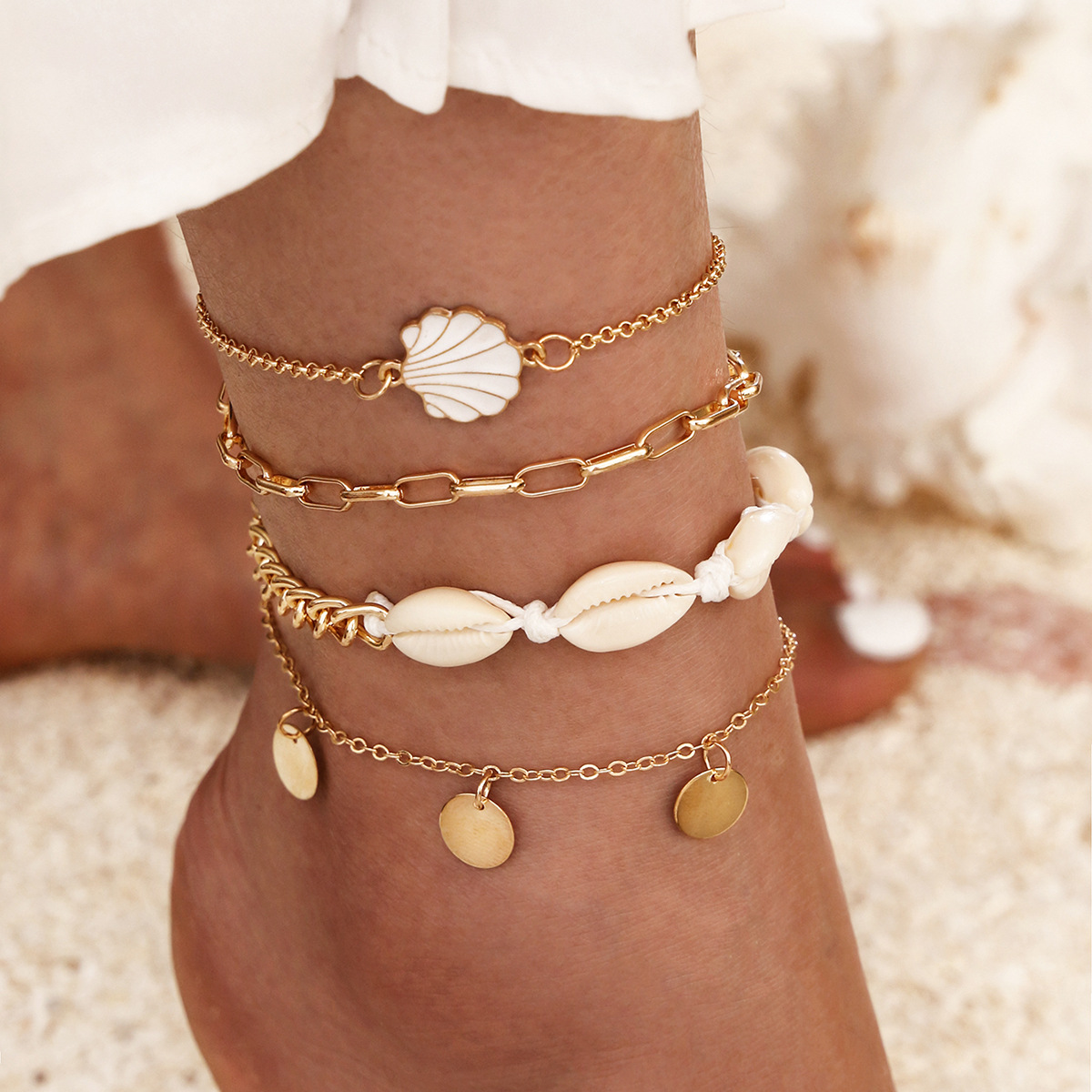 Golden Color Shell Alloy Detail Anklets | picture 