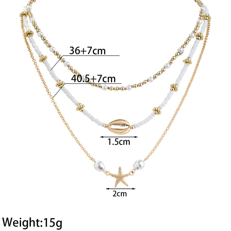 Golden Shell Starfish Alloy Beaded Necklace | picture 