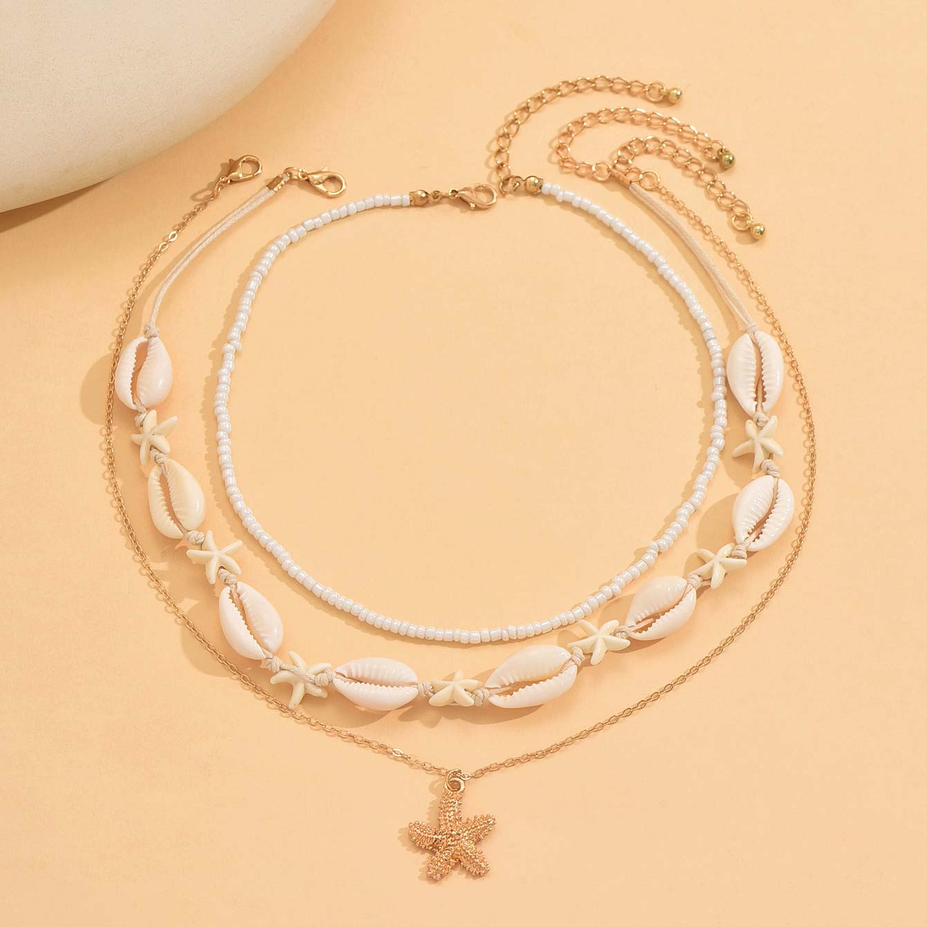 Beige Color Shell Alloy Detail Necklace | picture 