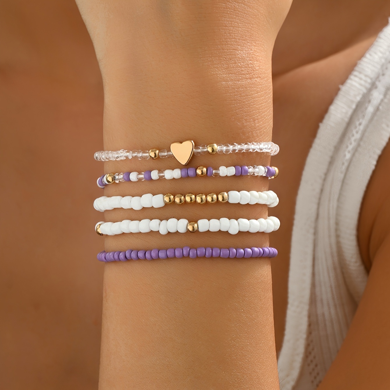 Light Purple Heart Seed Beads Bracelets | picture 