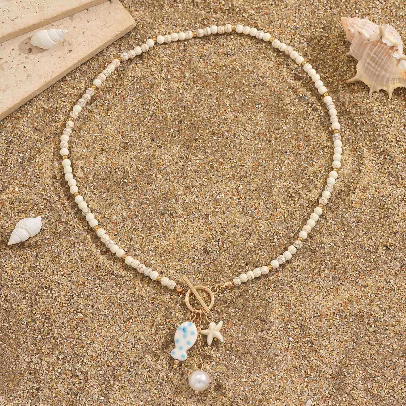 Beige Color Round Glass Detail Necklace | picture 