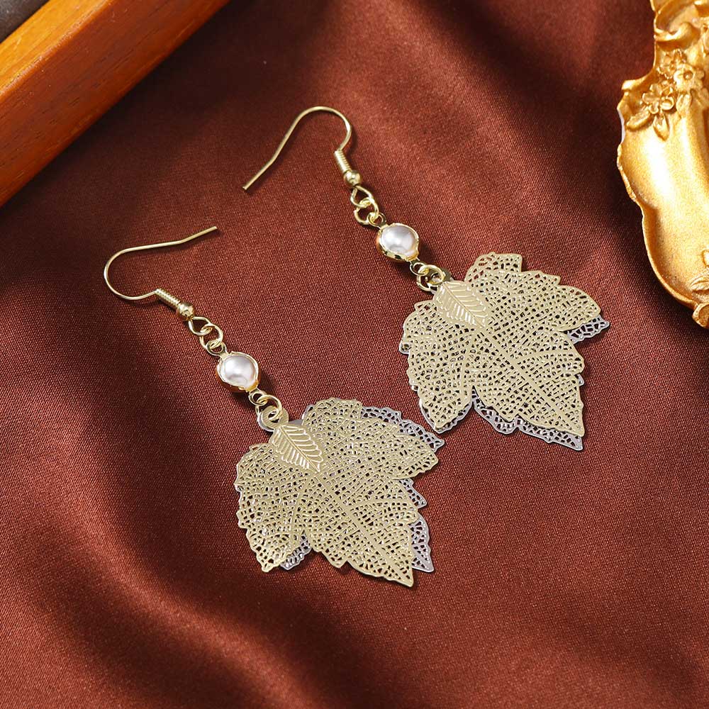 Halloween Champagne Leaf Alloy Deyail Earrings | picture 