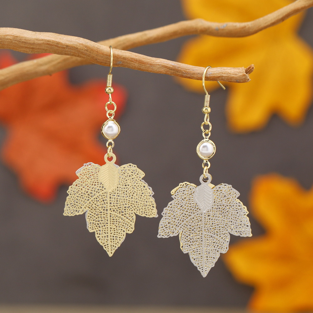 Halloween Champagne Leaf Alloy Deyail Earrings | picture 
