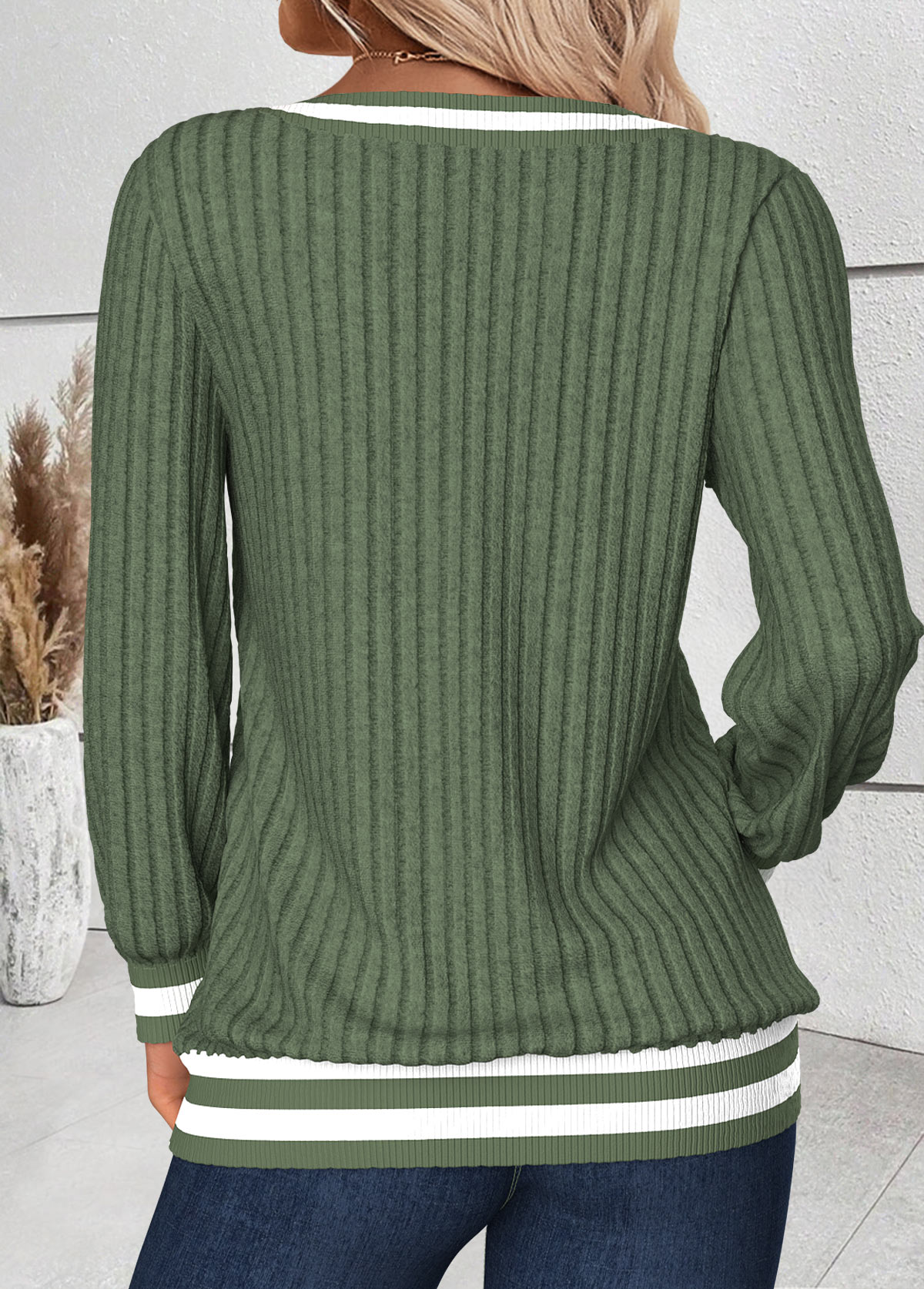 Sage Green Tummy Coverage Striped Long Sleeve T Shirt | picture 
