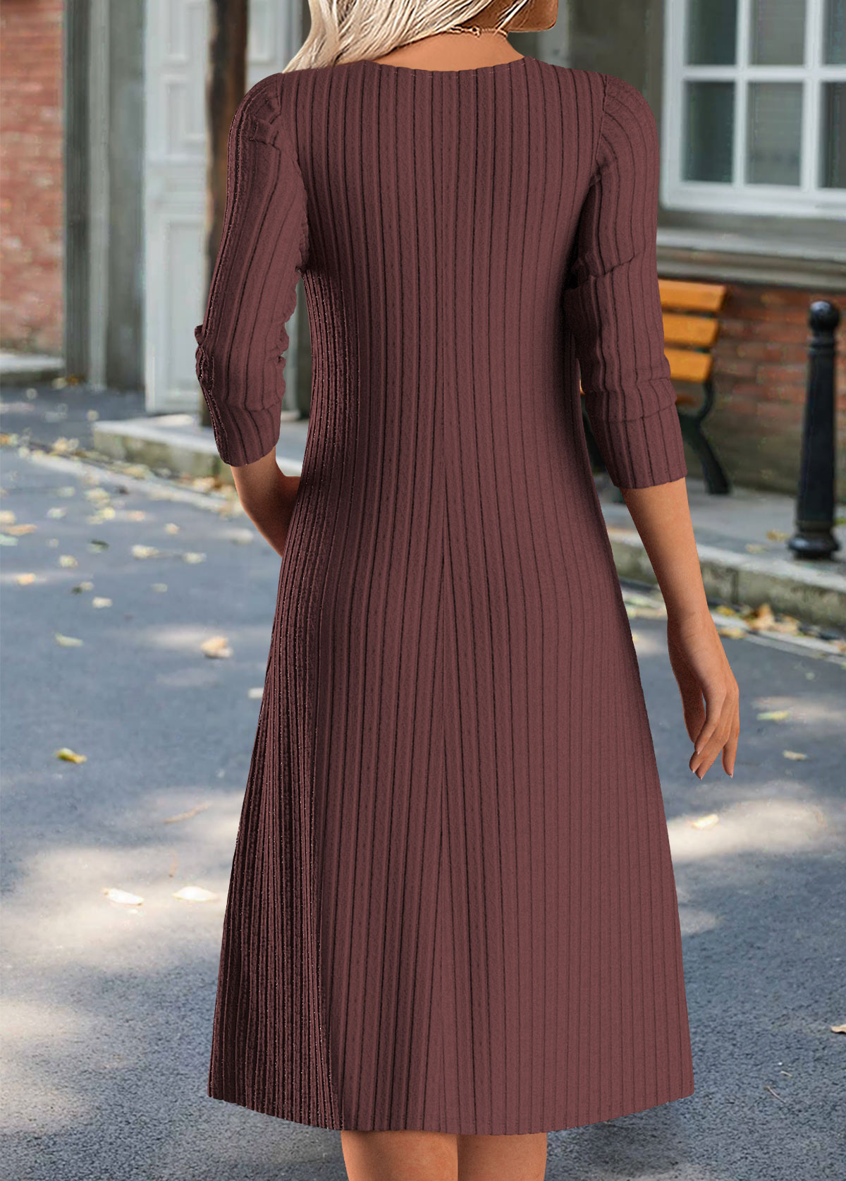 Deep Red Tummy Coverage Plaid Short Long Sleeve Dress | picture 