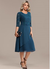 Peacock Blue Lace 3/4 Sleeve Round Neck Dress | thumb picture 