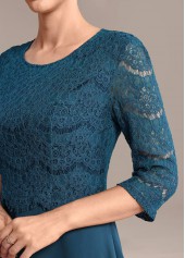 Peacock Blue Lace 3/4 Sleeve Round Neck Dress | thumb picture 