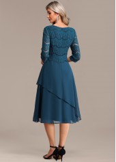 Peacock Blue Lace 3/4 Sleeve Round Neck Dress | thumb picture 