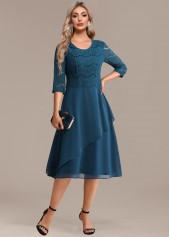 Peacock Blue Lace 3/4 Sleeve Round Neck Dress | thumb picture 