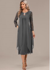 Dark Grey A Line 3/4 Sleeve Round Neck Dress | thumb picture 