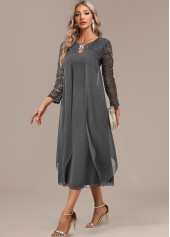 Dark Grey A Line 3/4 Sleeve Round Neck Dress | thumb picture 