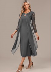 Dark Grey A Line 3/4 Sleeve Round Neck Dress | thumb picture 