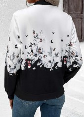 White Zipper Floral Print Long Sleeve Stand Collar Jacket | thumb picture 