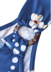 Blue Circular Ring Floral Print Strappy V Neck Dress | thumb picture 