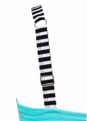 Contrast Binding Mid Waisted Striped Cyan Tankini Set | thumb picture 