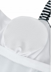 Contrast Binding Mid Waisted Striped Cyan Tankini Set | thumb picture 