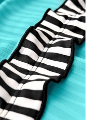 Contrast Binding Mid Waisted Striped Cyan Tankini Set | thumb picture 