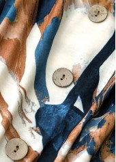 White Button Geometric Print Short Sleeveless V Neck Dress | thumb picture 