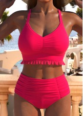 Ruched High Waisted Coral Bikini Set