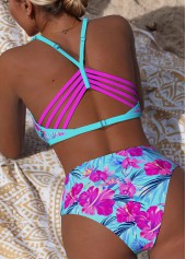 Mid Waisted Floral Print Mint Green Bikini Set