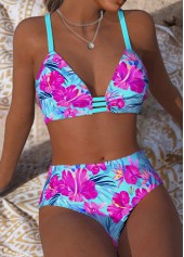 Mid Waisted Floral Print Mint Green Bikini Set | thumb picture 