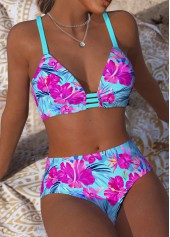 Mid Waisted Floral Print Mint Green Bikini Set | thumb picture 
