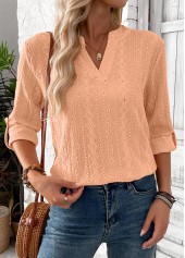 Dusty Pink 3/4 Sleeve Split Neck Blouse | thumb picture 