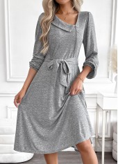 Light Grey Marl Tummy Coverage Belted Long Sleeve Dress | thumb picture 