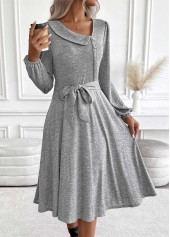 Light Grey Marl Tummy Coverage Belted Long Sleeve Dress