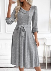 Light Grey Marl Tummy Coverage Belted Long Sleeve Dress | thumb picture 