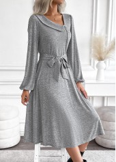 Light Grey Marl Tummy Coverage Belted Long Sleeve Dress | thumb picture 