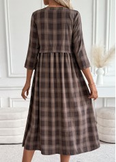 Dark Coffee Tummy Coverage Plaid 3/4 Sleeve Dress | thumb picture 