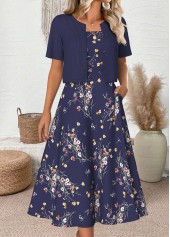Navy Floral Print Half Sleeve Dress and Cardigan | thumb picture 