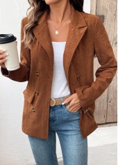 Dark Camel Tummy Coverage Long Sleeve Lapel Coat