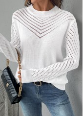 White Long Sleeve Round Neck Sweater | thumb picture 
