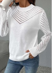 White Long Sleeve Round Neck Sweater | thumb picture 